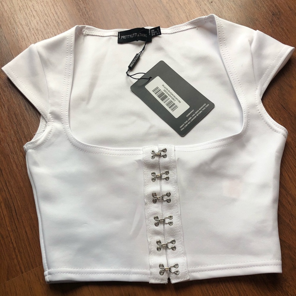 White Corset Hook & Eye Crop Top